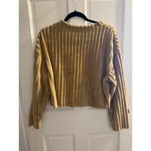 ZARA small vertical fuzzy stripe camel tan sweater
